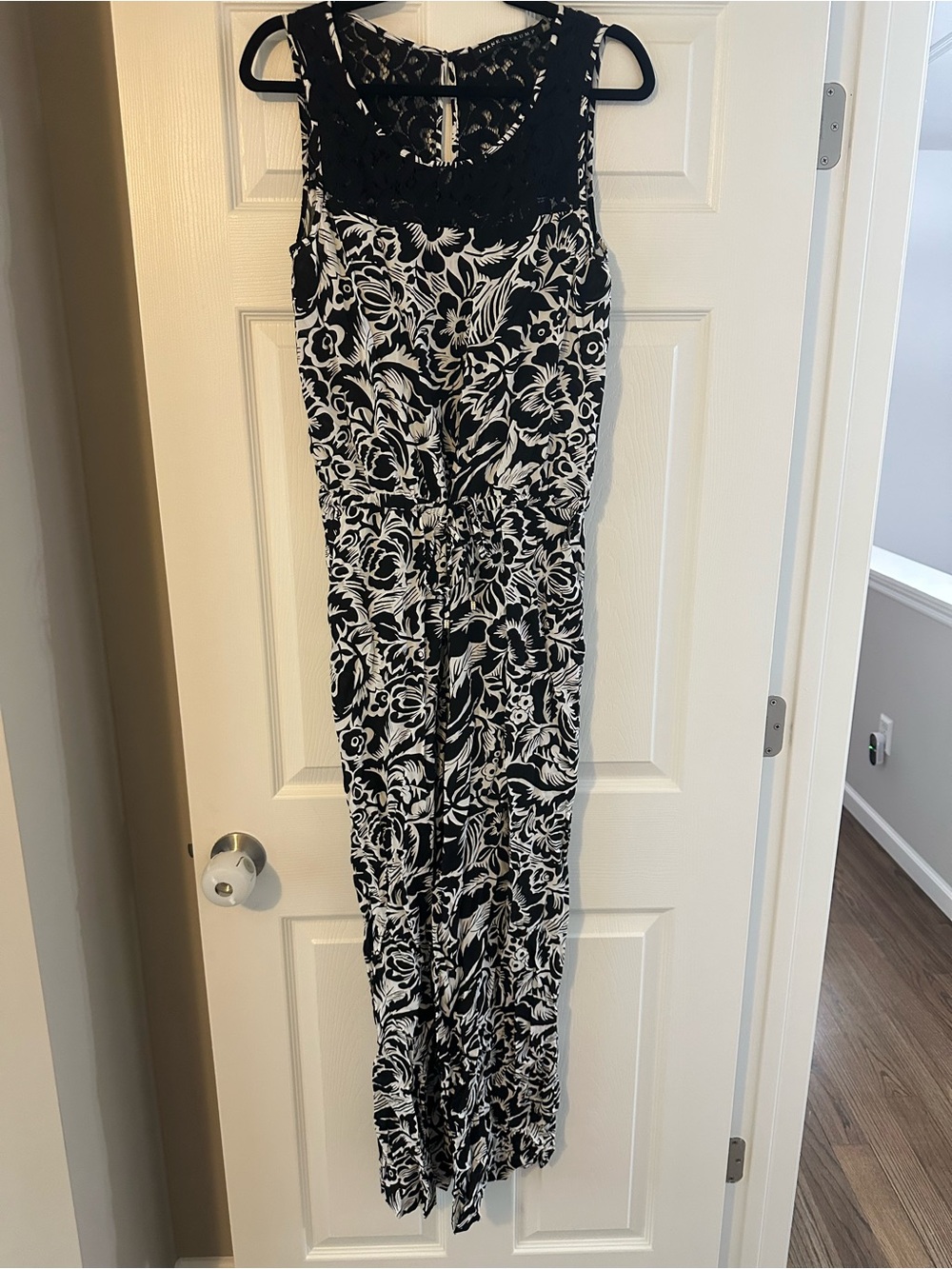 Ivanka Trump Black & White Floral Lace-Yoke Jumpsuit